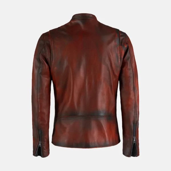 Colton Men’s Distressed Maroon Moto Cafe Racer Leather Biker Jacket | Euphoria Outfits
