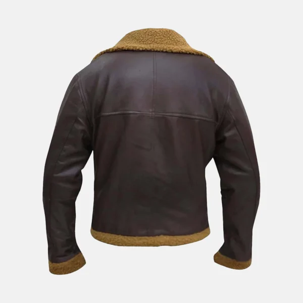 Ethan Men’s Brown B-3 Shearling Leather Aviator Jacket with Faux Fur Collar