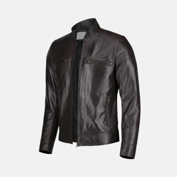 Jaxon Men’s Dark Brown Leather Cafe Racer Motorcycle Jacket