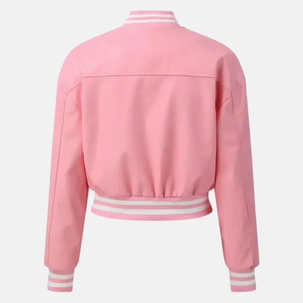 Amelia Women’s Pink Leather Varsity Jacket with Contrast Panels