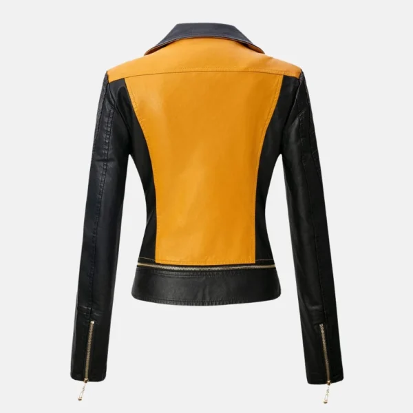 Amelia Women’s Yellow Double Rider Biker Leather Jacket with Zippers