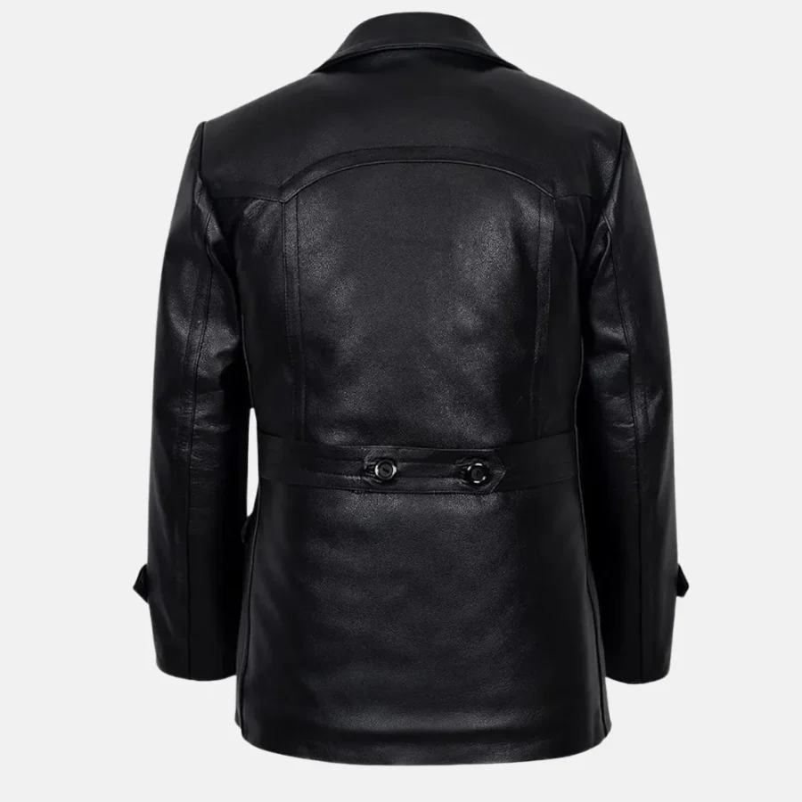 Brandon Men’s Black Double-Breasted Leather Peacoat for Winter