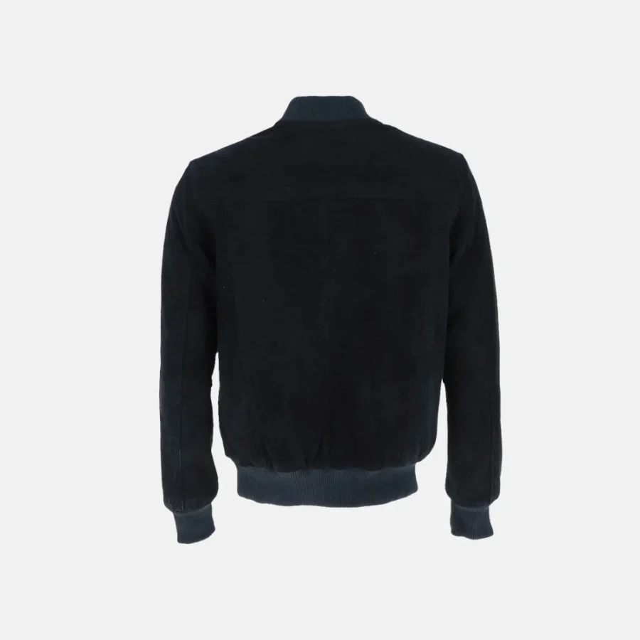 Cameron Men’s Navy Blue Bomber Suede Leather Jacket with Adjustable Cuffs