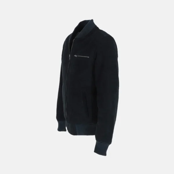 Cameron Men’s Navy Blue Bomber Suede Leather Jacket with Adjustable Cuffs