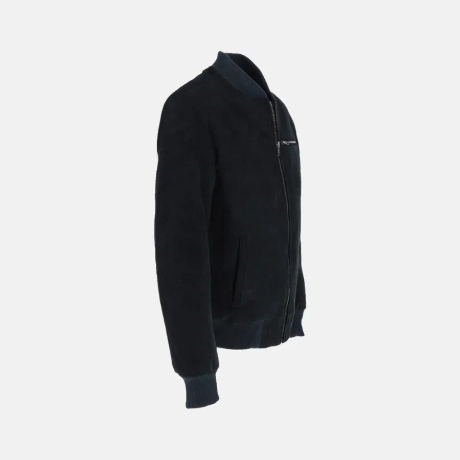 Cameron Men’s Navy Blue Bomber Suede Leather Jacket with Adjustable Cuffs