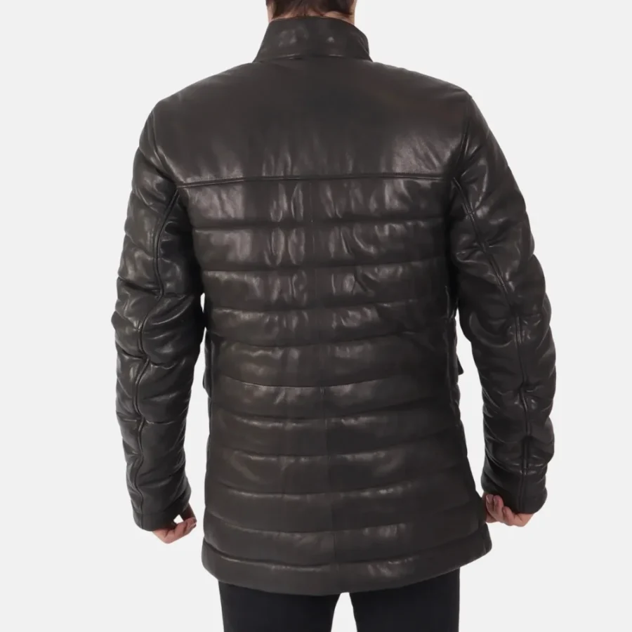 Eli Men’s Black Leather Puffer Jacket with Adjustable Waist