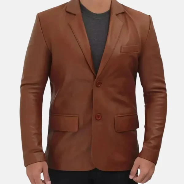 Elliot Men’s Brown Leather Blazer for Formal and Casual Wear