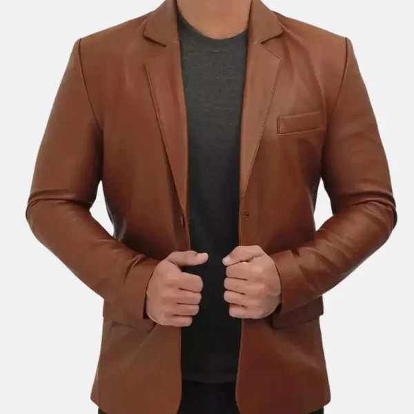 Elliot Men’s Brown Leather Blazer for Formal and Casual Wear