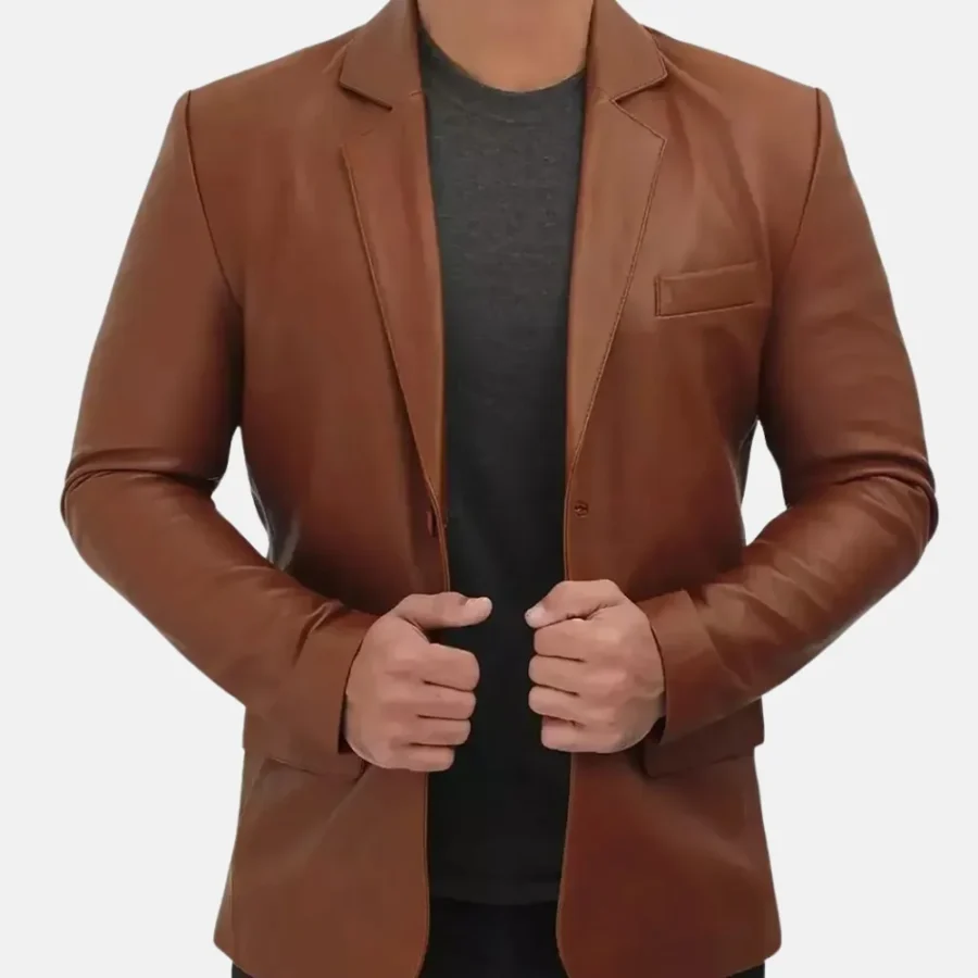 Elliot Men’s Brown Leather Blazer for Formal and Casual Wear