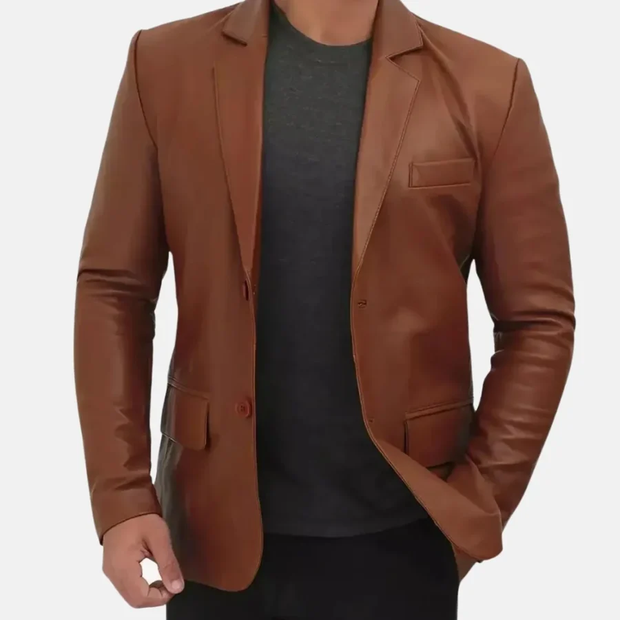 Elliot Men’s Brown Leather Blazer for Formal and Casual Wear