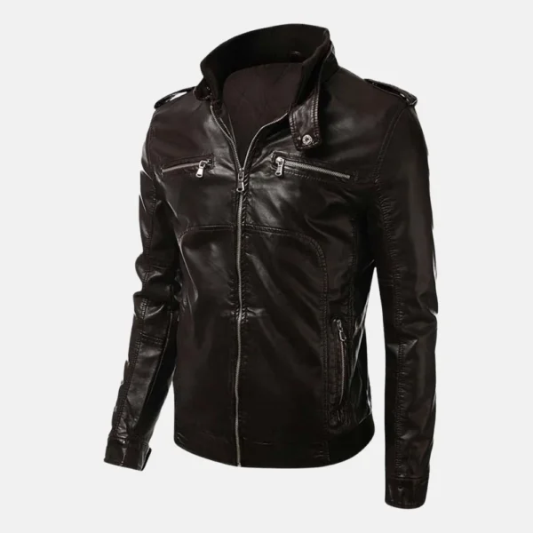 Gavin Men’s Brown Biker Hooded Leather Jacket with Adjustable Hood