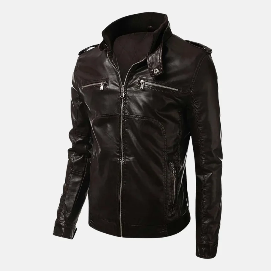 Gavin Men’s Brown Biker Hooded Leather Jacket with Adjustable Hood