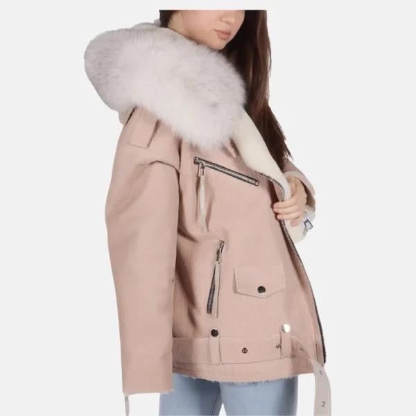 Grace Women’s Pink B-3 Bomber Leather Jacket for Stylish Look
