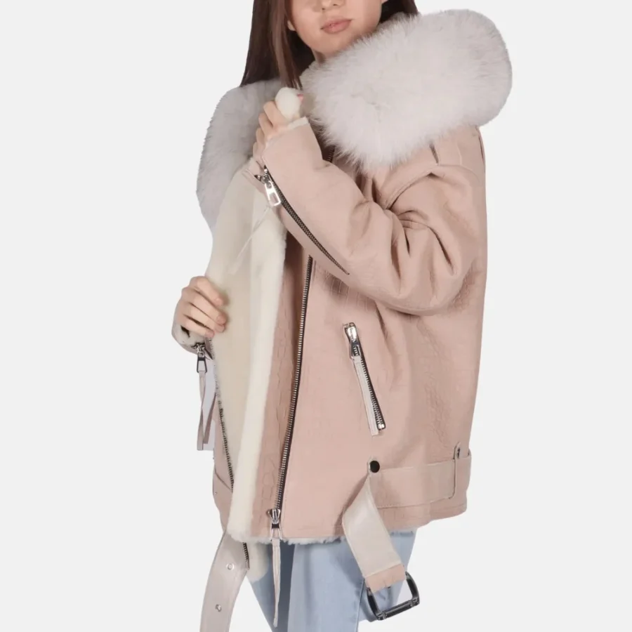 Grace Women’s Pink B-3 Bomber Leather Jacket for Stylish Look
