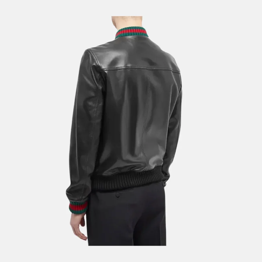 Hunter Men’s Black Bomber Leather Jacket with Zip Closure