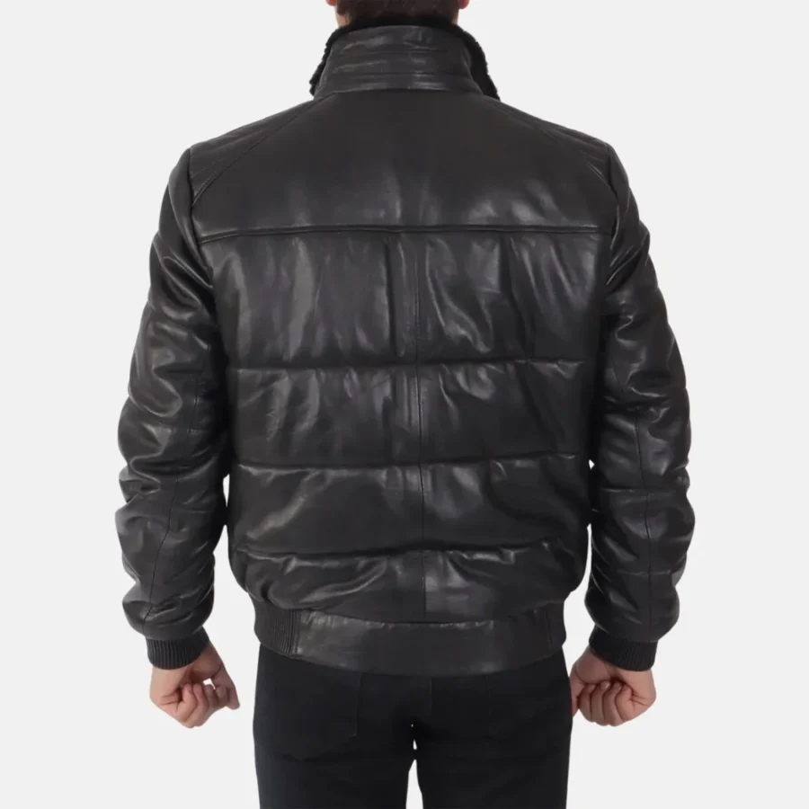 Jacob Men’s Black Leather Puffer Jacket for Cold Weather