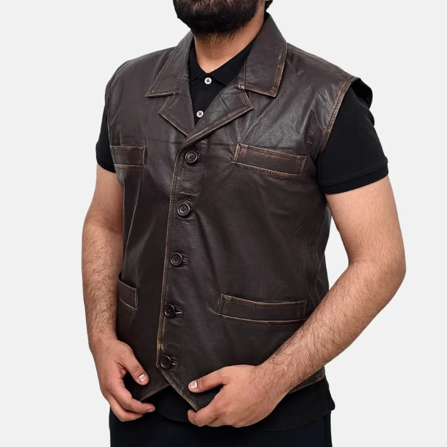 Liam Men’s Dark Brown Vintage Leather Vest with Two Pockets