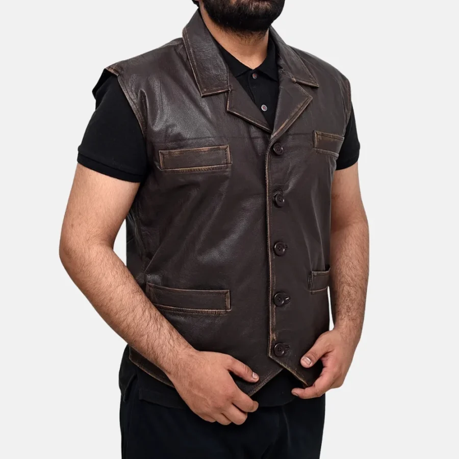Liam Men’s Dark Brown Vintage Leather Vest with Two Pockets