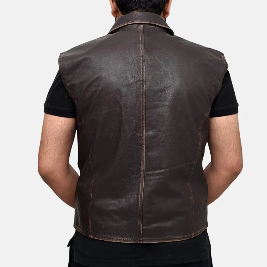 Liam Men’s Dark Brown Vintage Leather Vest with Two Pockets