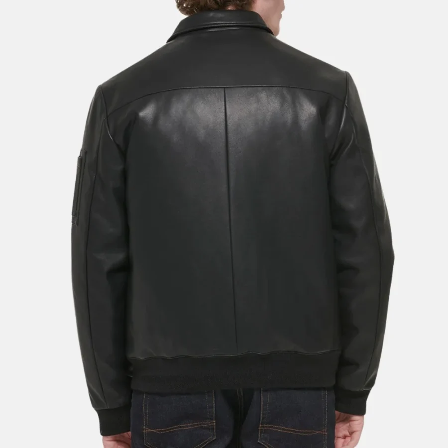 Logan Men’s Black MA-2 Bomber Leather Jacket for Air Force Style - Image 3