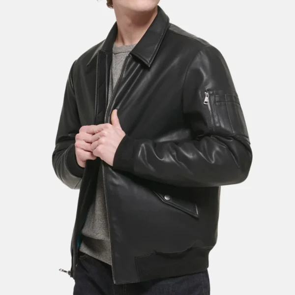 Logan Men’s Black MA-2 Bomber Leather Jacket for Air Force Style