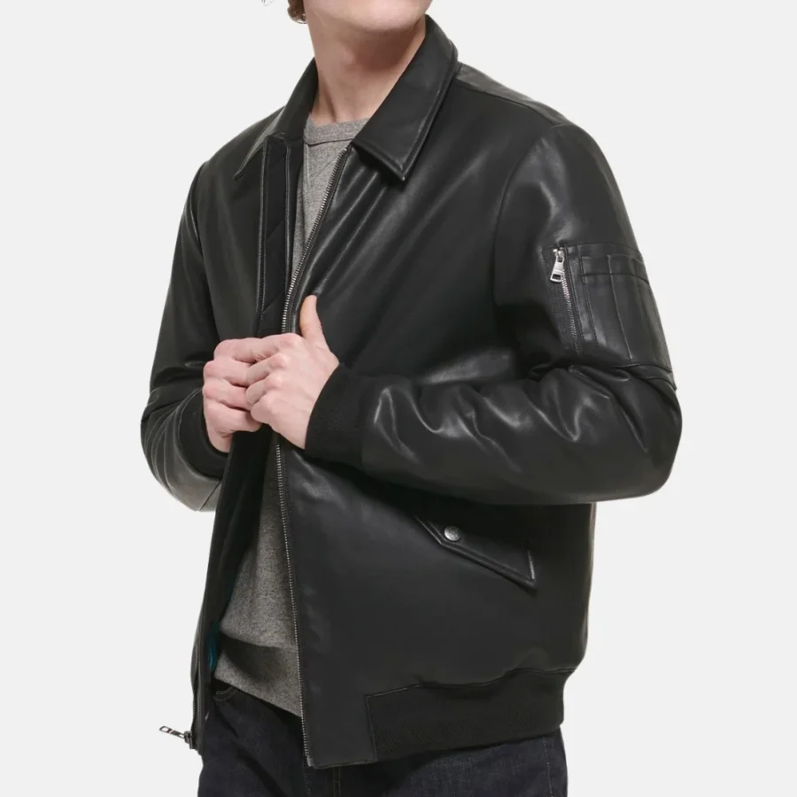 Logan Men’s Black MA-2 Bomber Leather Jacket for Air Force Style
