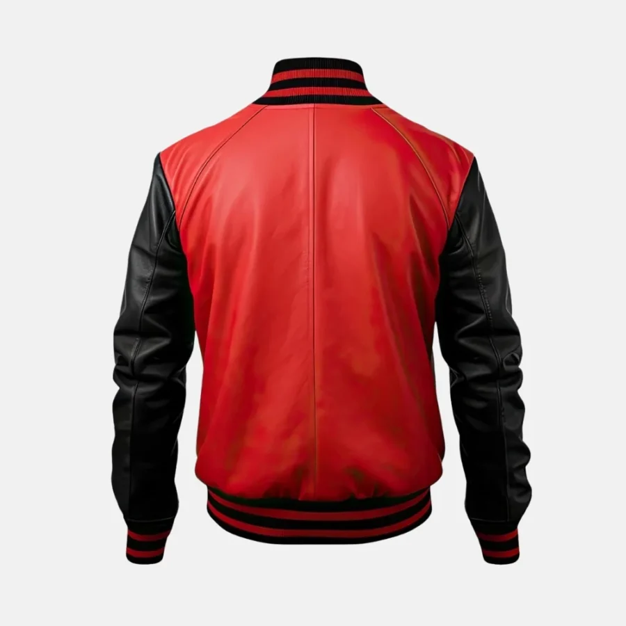 Lucas Men’s Red and Black Leather Varsity Bomber Jacket