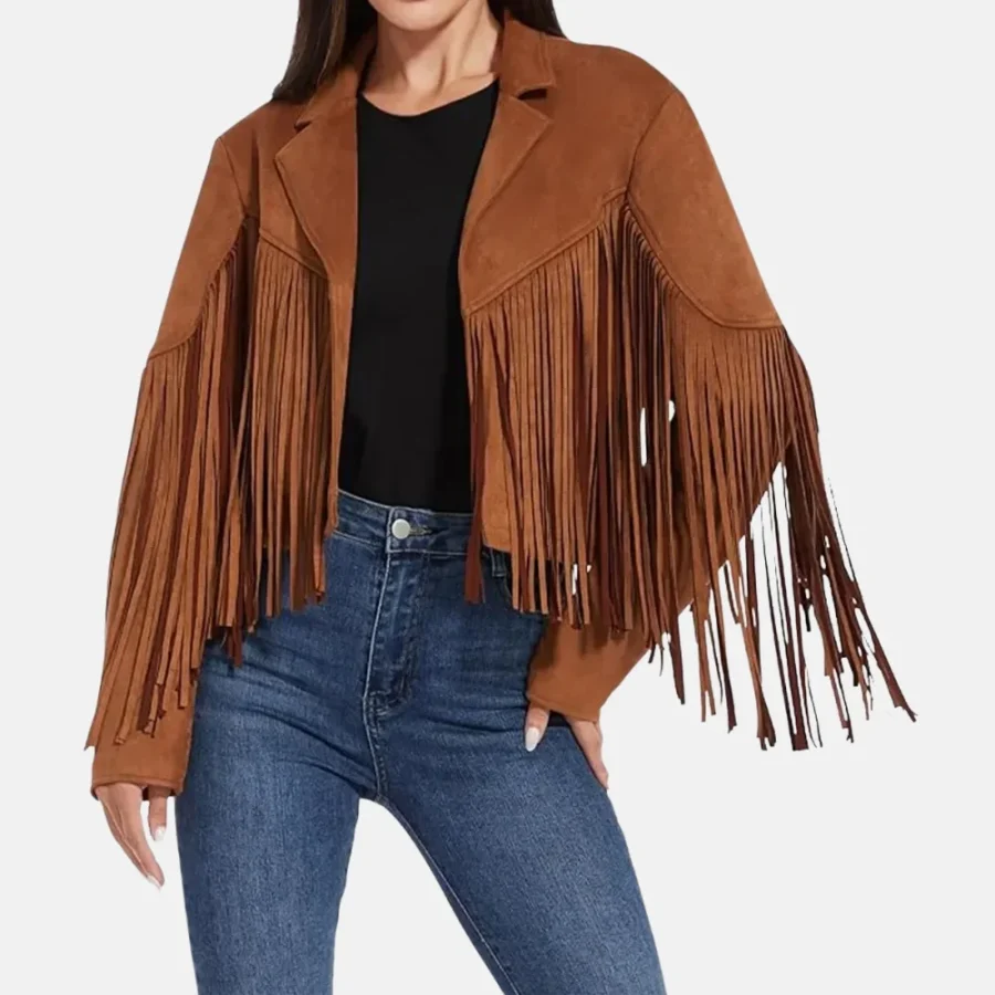 Madison Women’s Brown Western Style Fringed Leather Jacket for Cowgirl Look