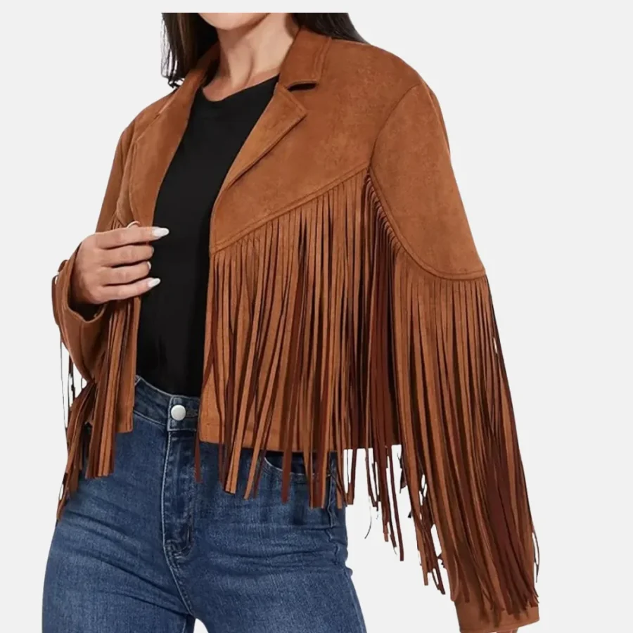 Madison Women’s Brown Western Style Fringed Leather Jacket for Cowgirl Look