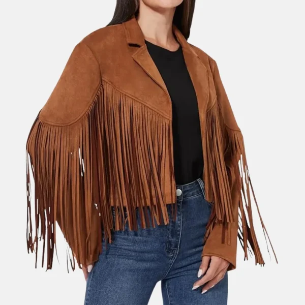 Madison Women’s Brown Western Style Fringed Leather Jacket for Cowgirl Look