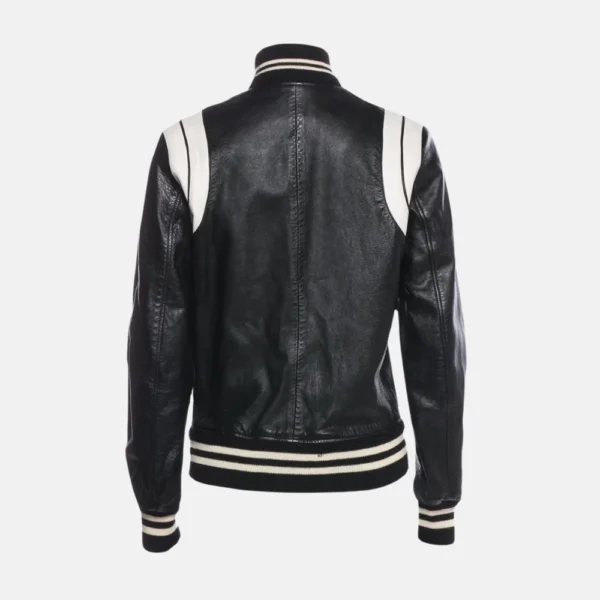 Mason Men’s White and Black Leather Varsity Jacket with Pockets