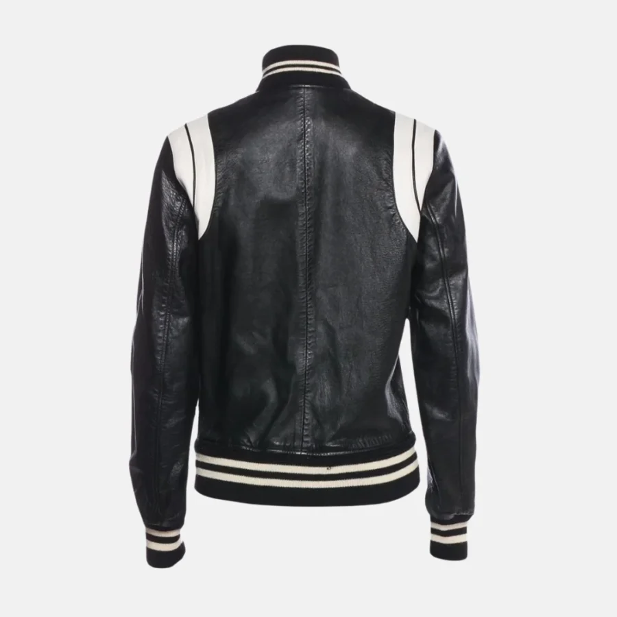 Mason Men’s White and Black Leather Varsity Jacket with Pockets