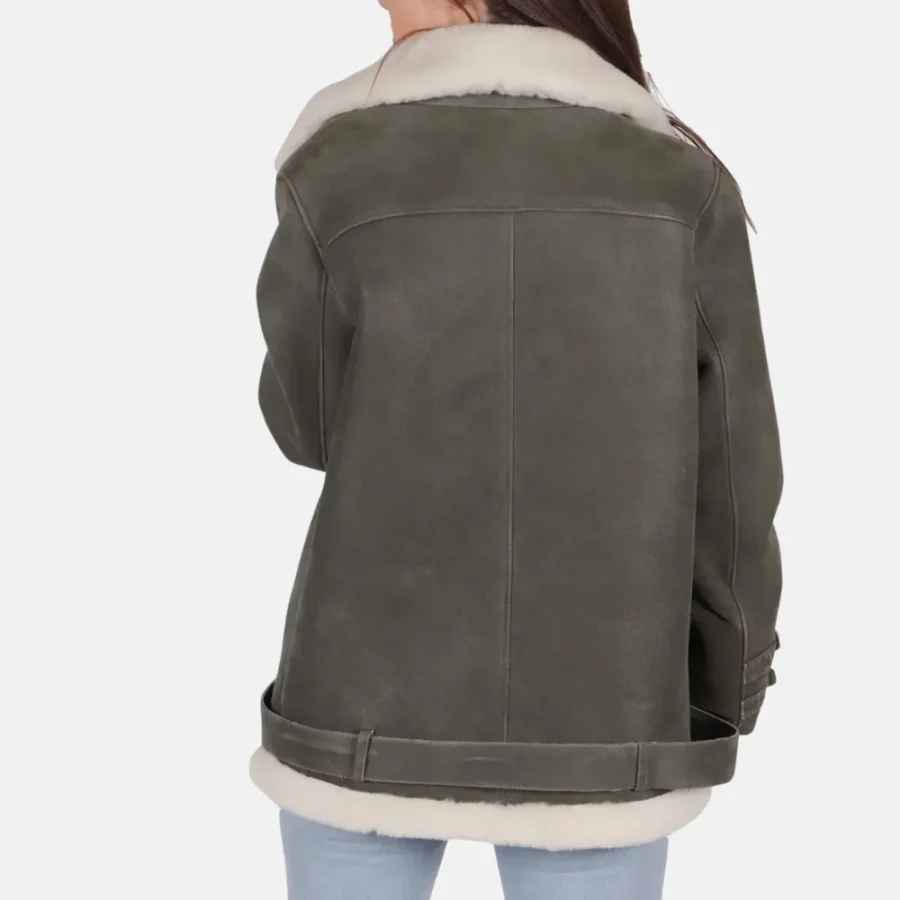 Mia Women’s Grey B-3 Bomber Leather Jacket for Winter Warmth