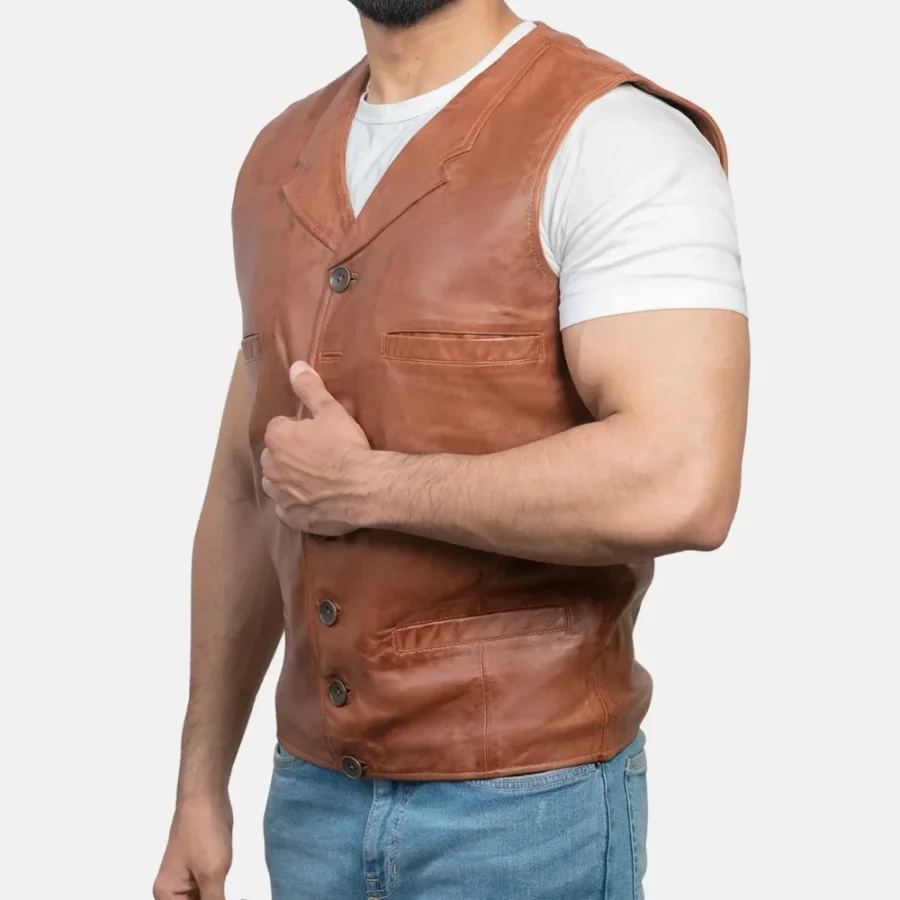 Noah Men’s Brown Vintage Leather Vest with Snap Button Front