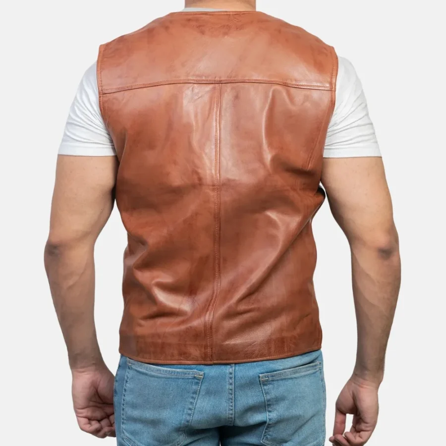 Noah Men’s Brown Vintage Leather Vest with Snap Button Front
