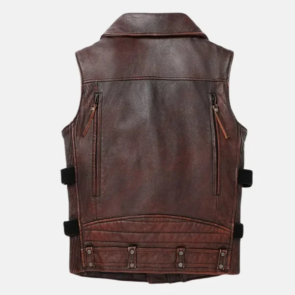 Owen Men’s Asymmetrical Zipper Brown Vintage Biker Leather Vest