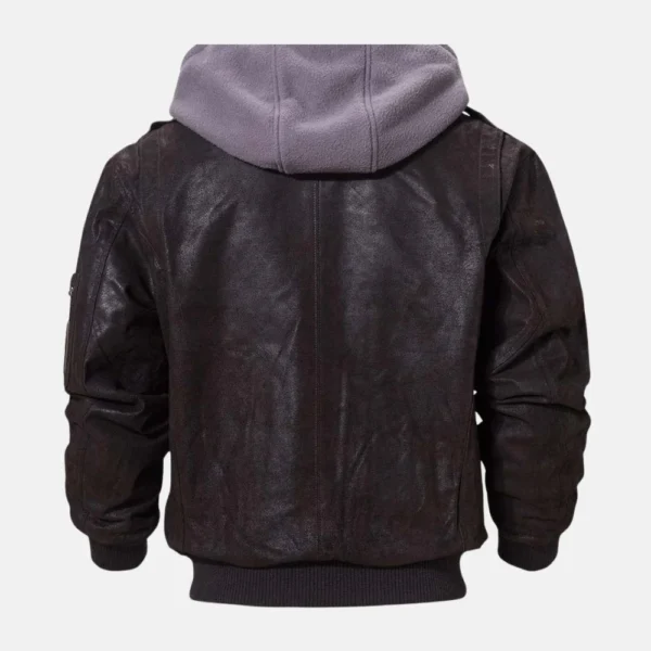 Tyson Men’s Dark Brown Bomber Hooded Leather Jacket for Travel