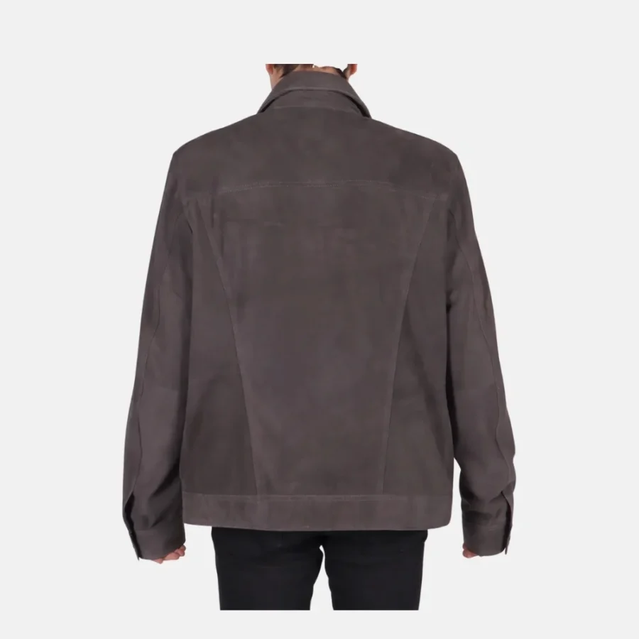 Wyatt Men’s Grey Suede Trucker Jacket with Snap Button Closure