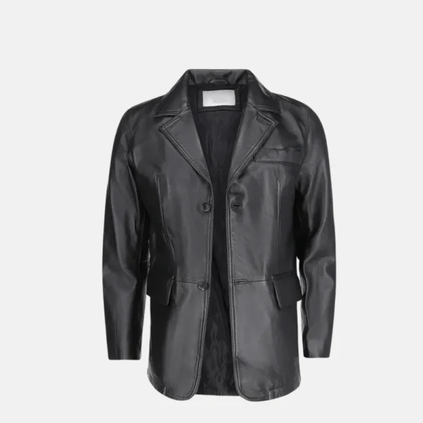 Zane Men’s Classic Black Leather Car Coat with Slim Fit Design