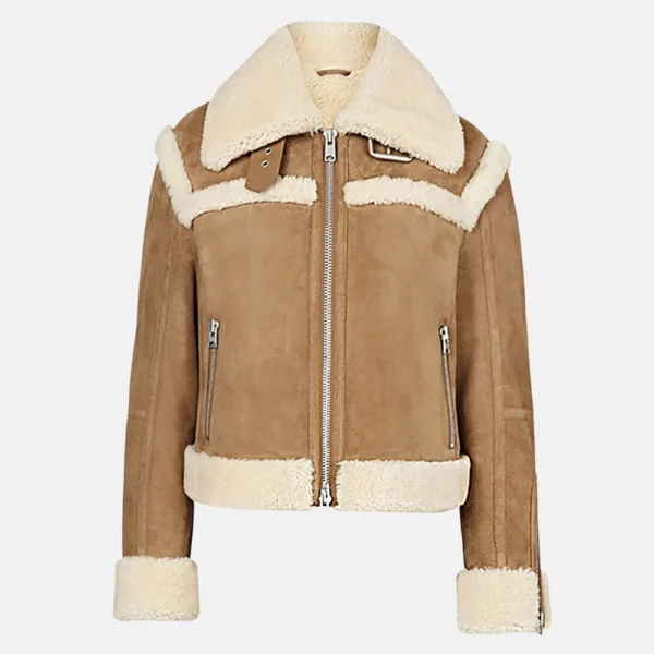 Aria Women’s Brown Shearling Suede Aviator Jacket with Faux Fur
