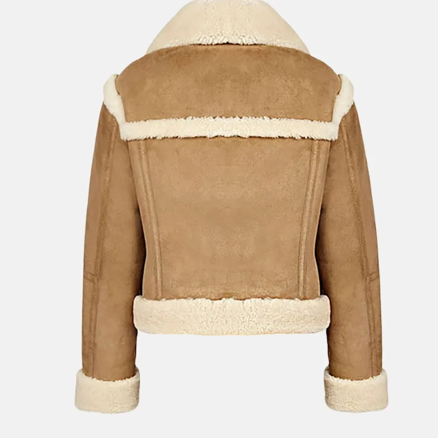 Aria Women’s Brown Shearling Suede Aviator Jacket with Faux Fur