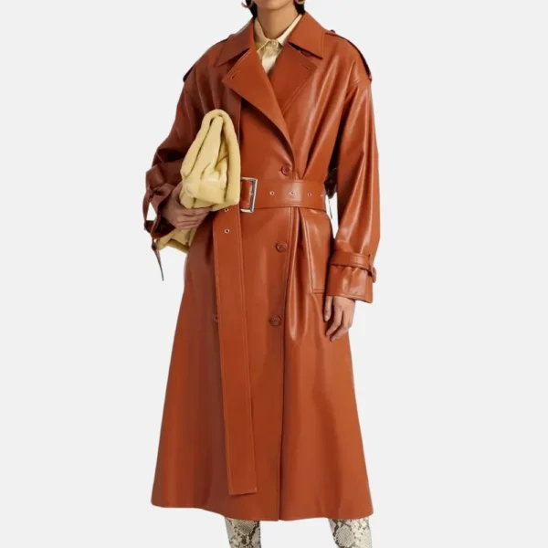 Madeline Women’s Off White Leather Trench Coat with Classic Design