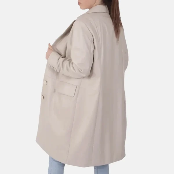 Madeline Women’s Off White Leather Trench Coat with Classic Design