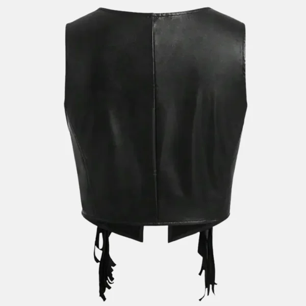 Ruby Women’s Western Style Black Leather Vest with Fringe Detailing