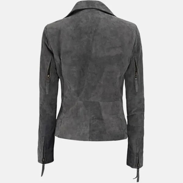 Scarlett Women’s Grey Suede Leather Biker Jacket with Asymmetrical Zip
