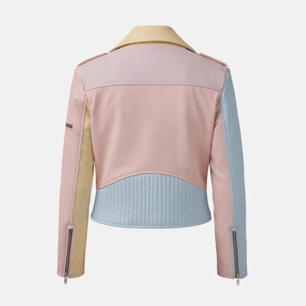 Penny Women's Rainbow Pastel Cropped Biker Leather Jacket