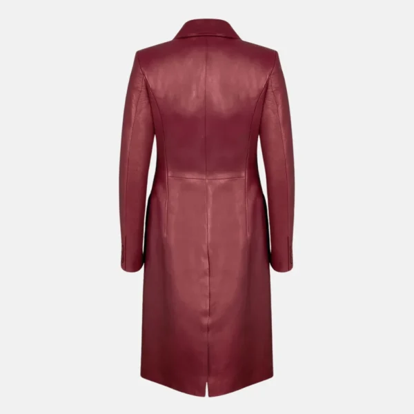 Zendaya Burgundy Double-Breasted Leather Trench Coat
