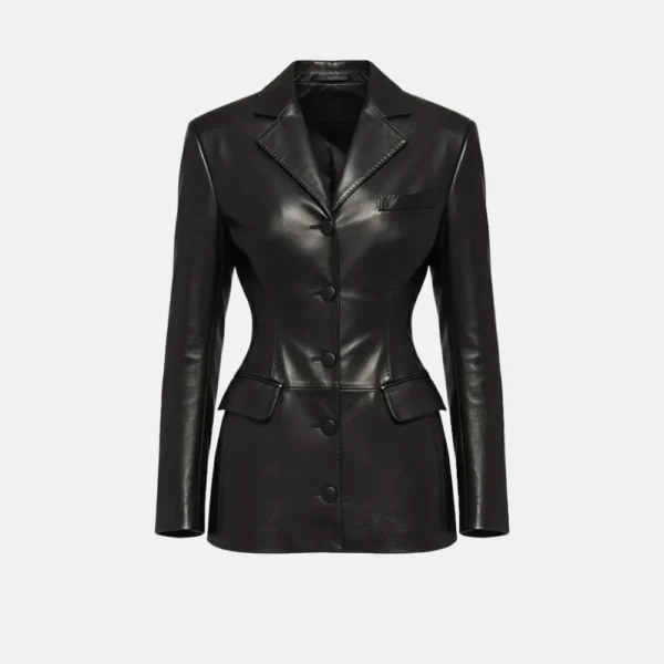 Rihanna Black Leather Blazer