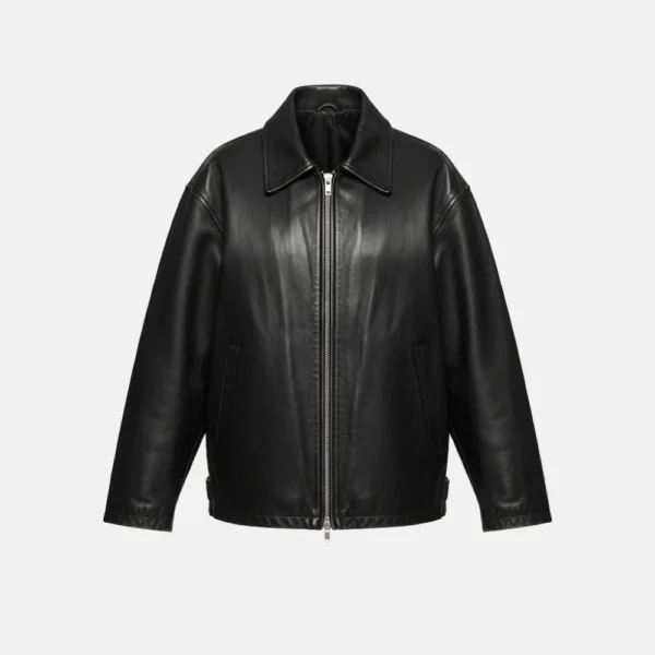 Hailey Bieber Black Oversized Bomber Leather Jacket