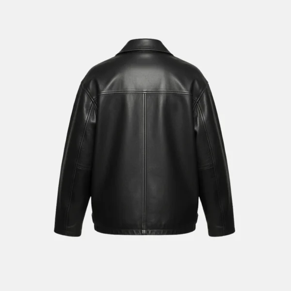 Hailey Bieber Black Oversized Bomber Leather Jacket